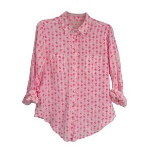 Lilly Pulitzer Pink Sea View Pineapple Linen Button Down Shirt!  NWOT!  XS!